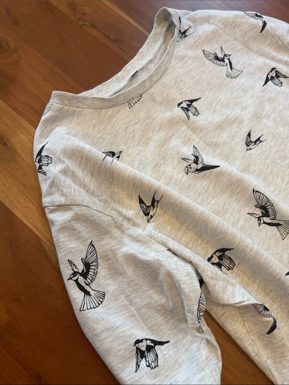 Light Gray Bird-Print Crewneck Sweatshirt - Picture 3 of 9